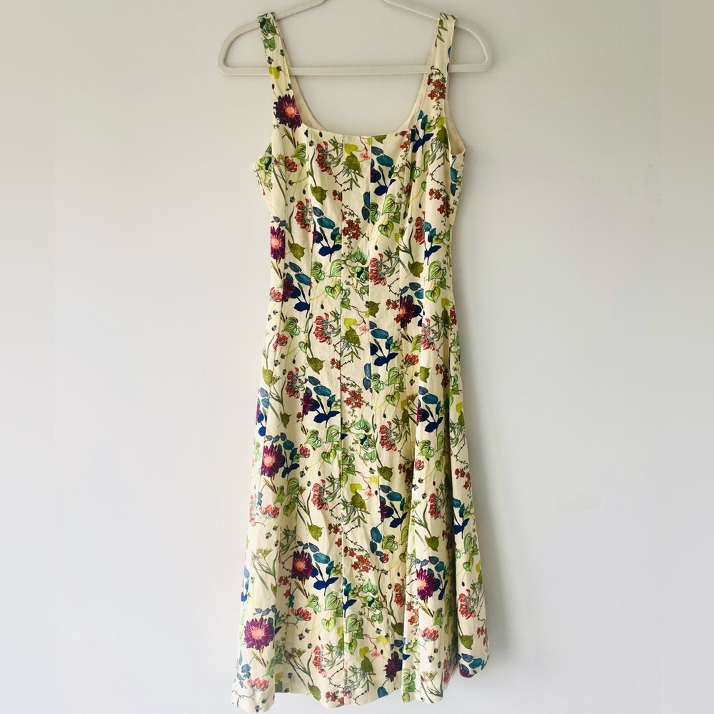 Yellow Floral Linen Midi Dress